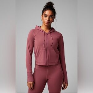 Fabletics Oasis Cropped Hoodie Moonlight Mauve Athletic stretchy full zip jacket